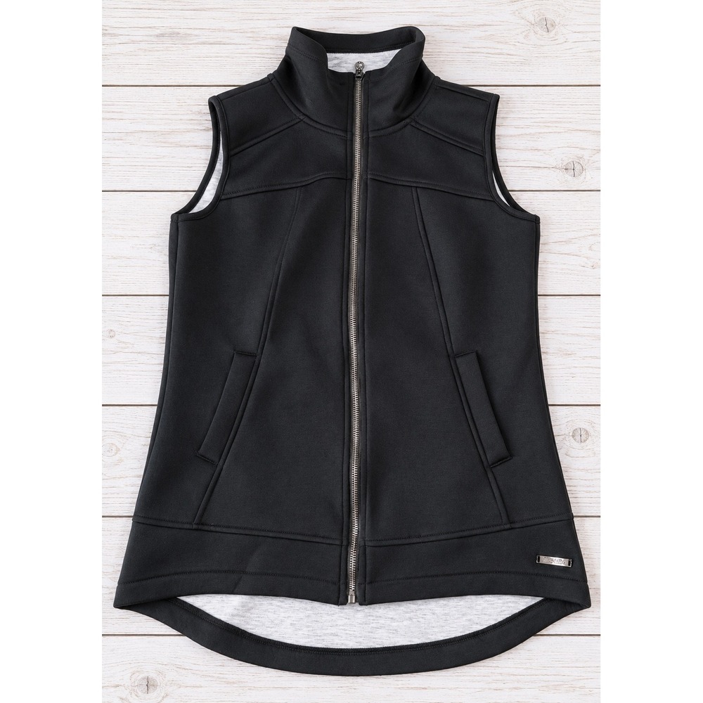 Betsey Johnson Performance Vest Scuba Knit Full Zip High Low Mock Neck Black S